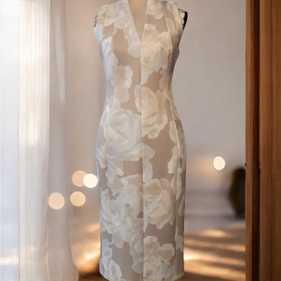 Calvin Klein Cream Tan Sheath Midi Dress Sleeveless NWT SZ 10 - Picture 13 of 14